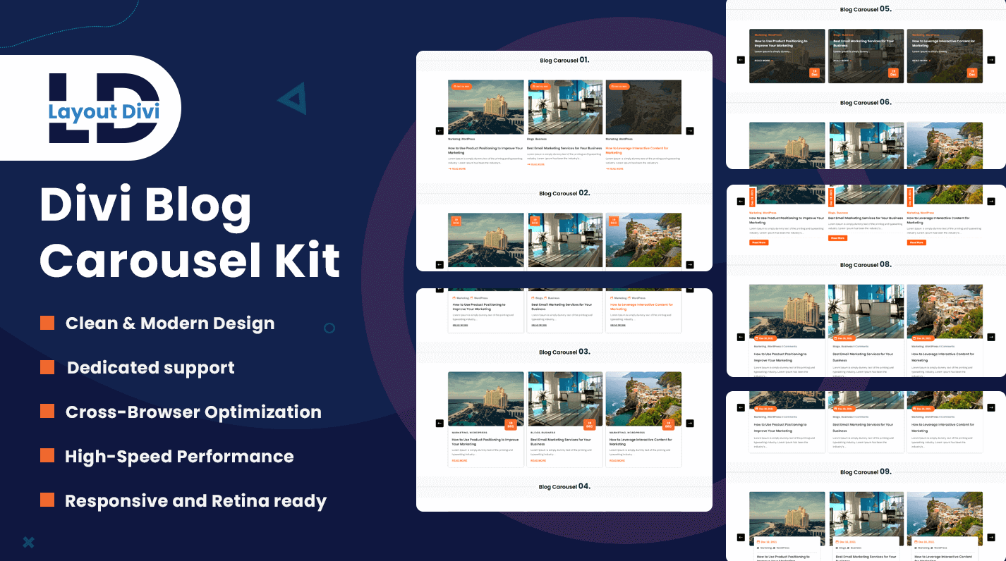 divi blog module carousel section kit