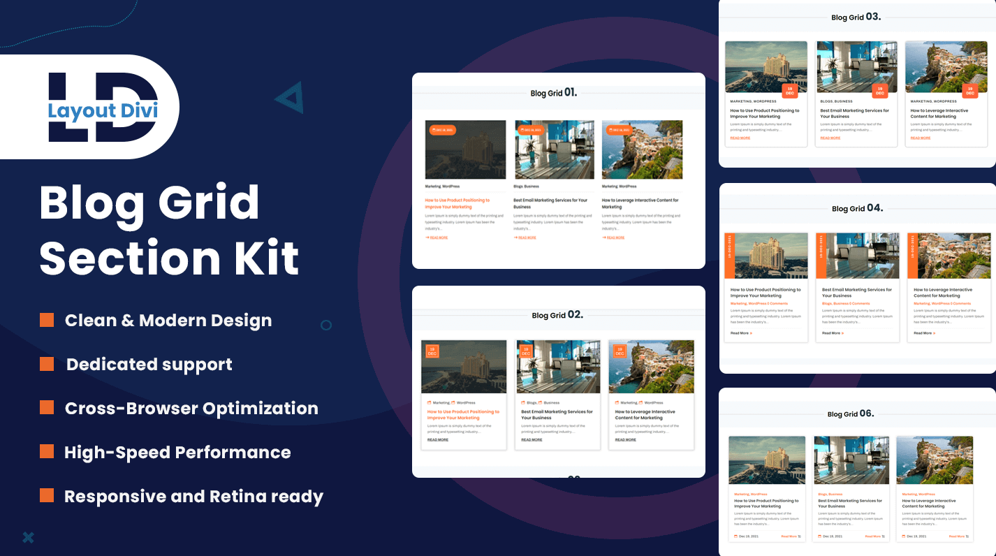 divi blog module grid section kit