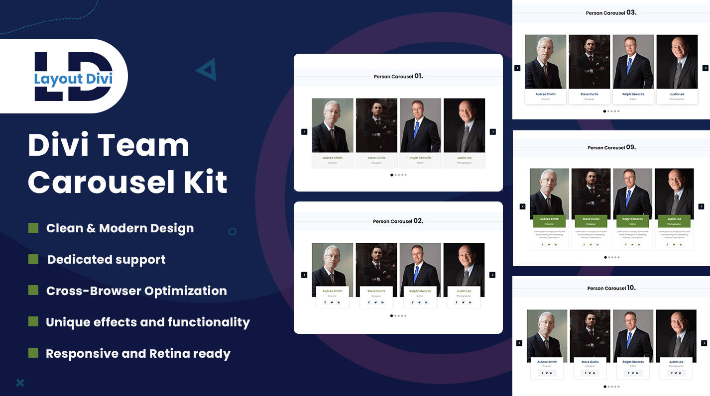 divi person module carousel section kit