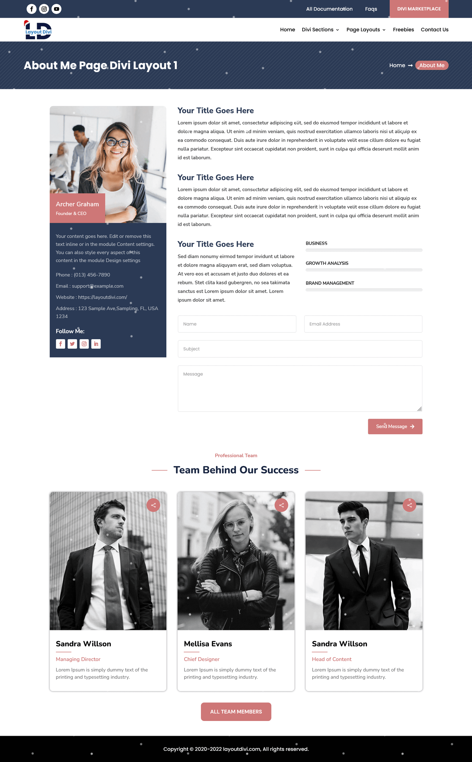 Divi Theme About Me Page Layout 1