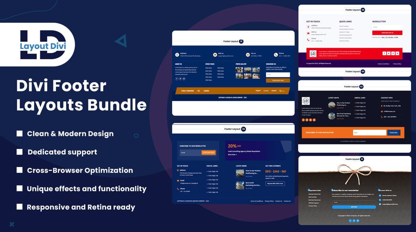 Divi Footer Layouts Bundle V-1.0