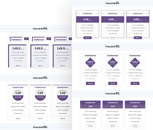 Divi Pricing Tables Module Grid Section 01 To 10