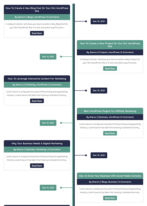 Divi Blog Posts Timeline Layout 1
