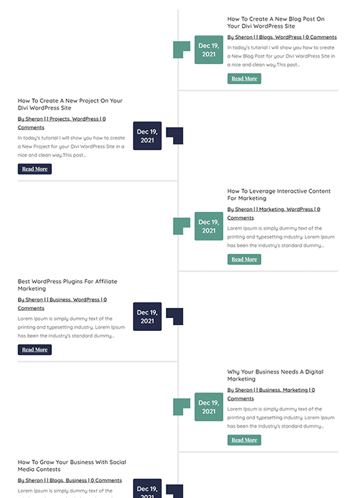 Divi Blog Posts Timeline Layout 6