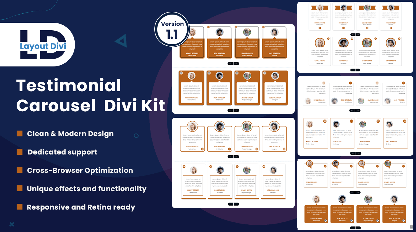 Divi Testimonial Module Carousel Section Pack