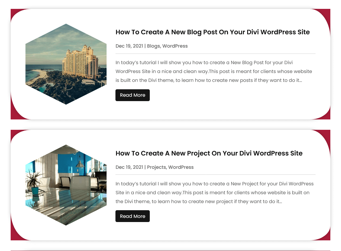 Divi Blog List View Layouts - Left View