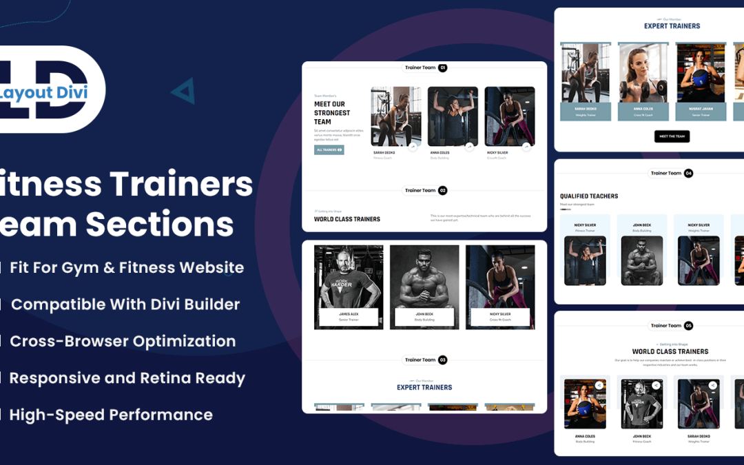 Fitness Trainers Team Sections - Divi Layout Pack
