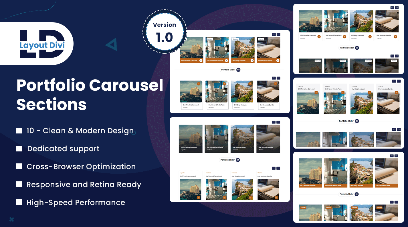 Minimal Divi Portfolio Carousel Sections Pack