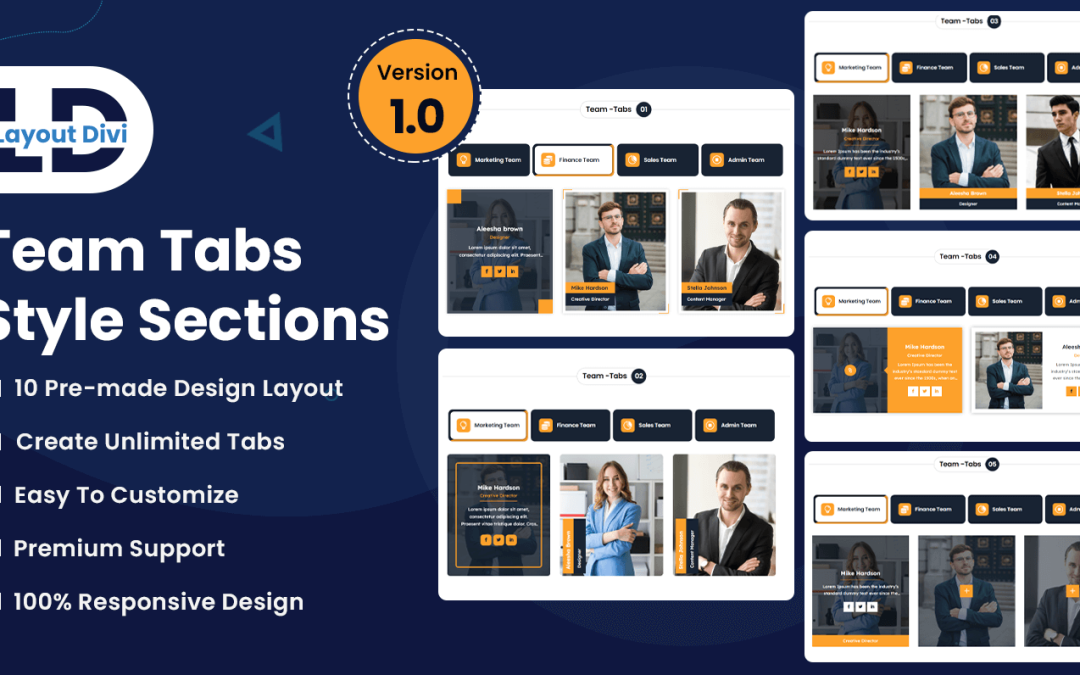 Team Tabs Style Sections – Divi Layout Pack
