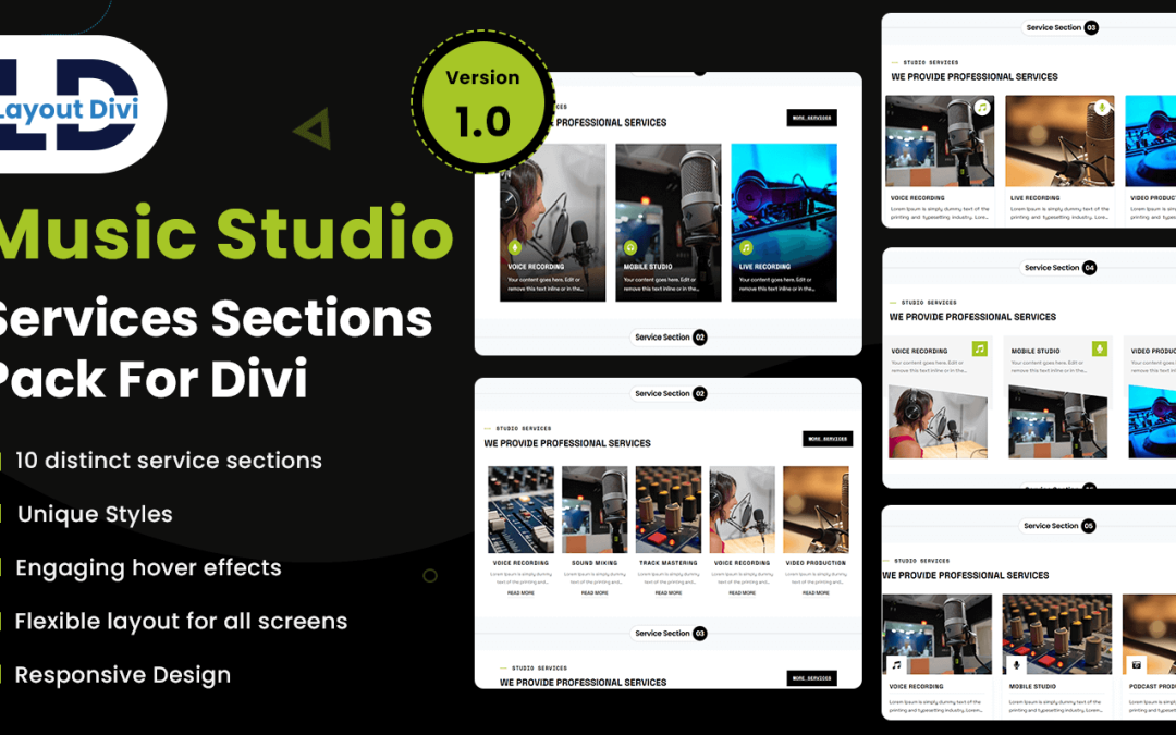 Music Studio Services Sections Divi Layouts Pack - Featured Image