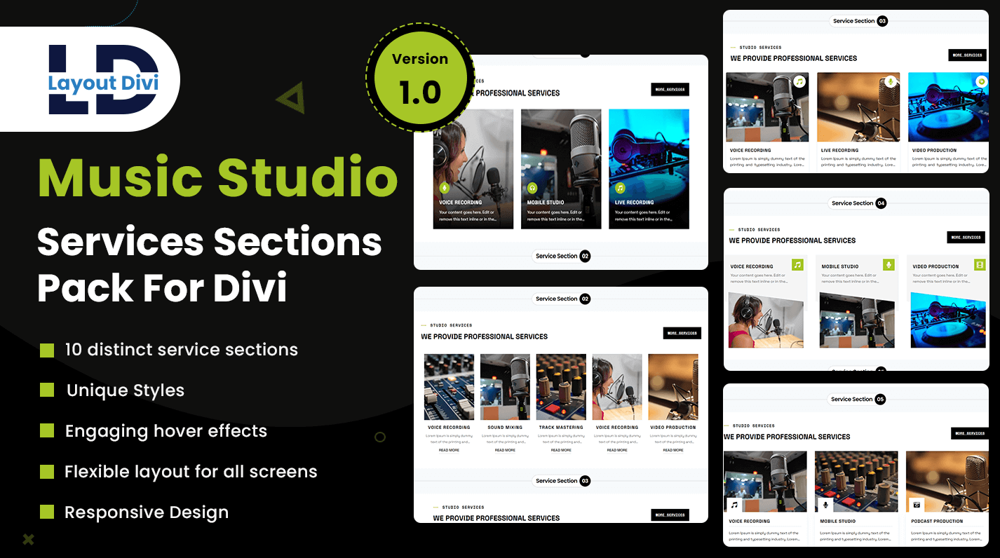Music Studio Services Sections Divi Layouts Pack - Featured Image