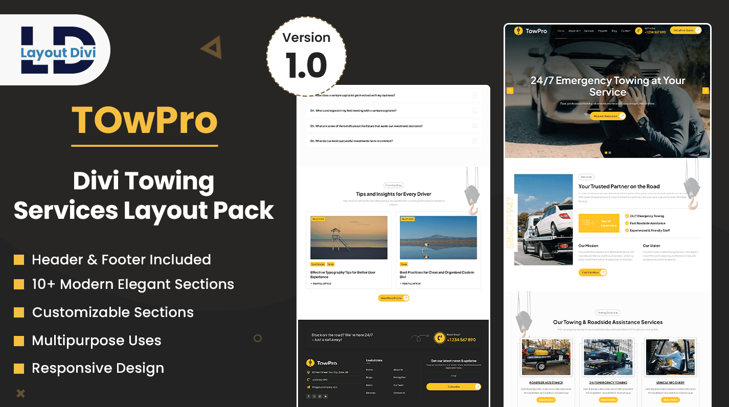 Divi Towing Layout Pack- Featured Image