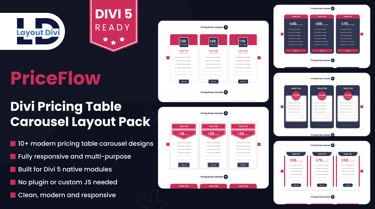 Divi Pricing Table Box Carousel Section Bundle - Featured Image Divi Pricing Table Box Carousel Section Bundle - Featured Image
