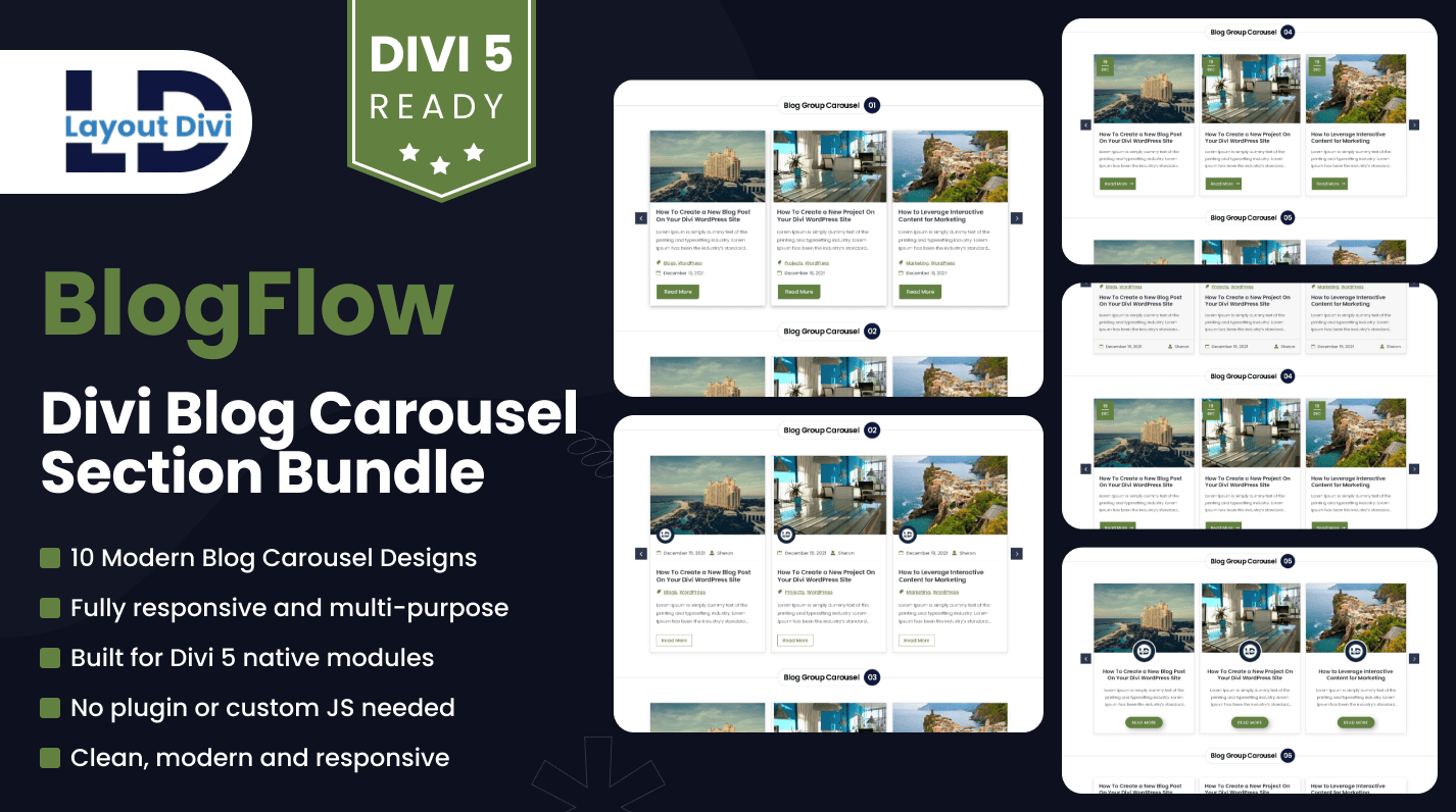Divi Blog Group Carousel Sections Pack - Featured Image Divi Blog Group Carousel Sections Pack - Featured Image