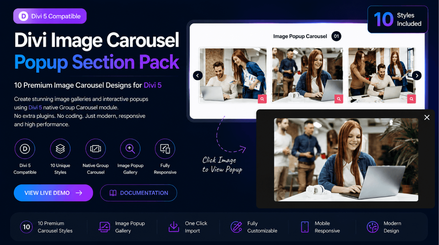 Divi Image Carousel Popup Section Pack - Featured Image Divi Image Carousel Popup Section Pack - Featured Image