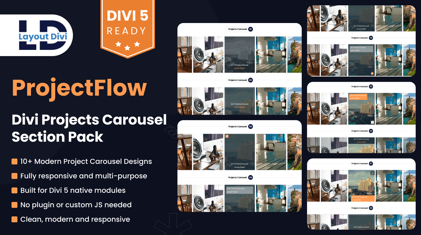 ProjectFlow – Divi Projects Carousel Section Pack - Featured Image ProjectFlow – Divi Projects Carousel Section Pack - Featured Image