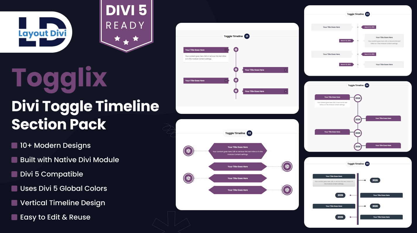 Togglix - Divi Toggle Timeline Section Pack - Featured Image Togglix - Divi Toggle Timeline Section Pack - Featured Image