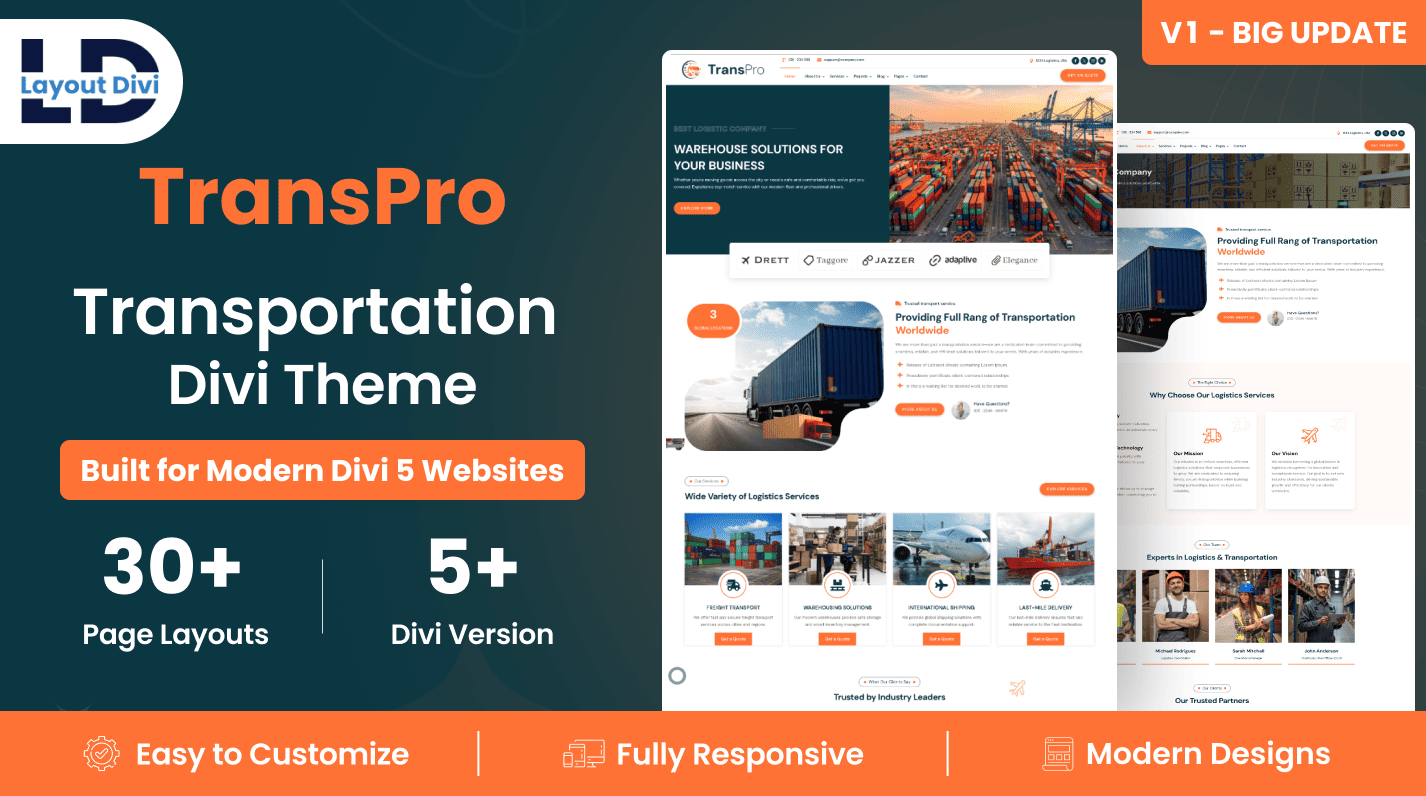 Transportation & Logistics Divi Child Theme - Featured Image Transportation & Logistics Divi Child Theme - Featured Image